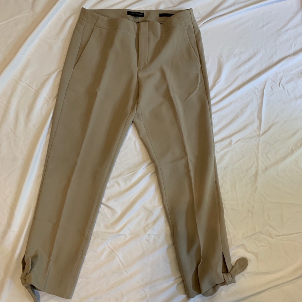 Tan dress pants with a bow